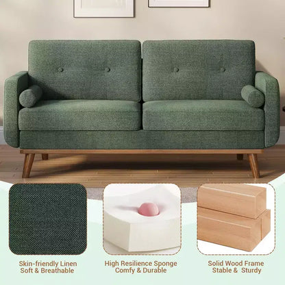 Causeuse moderne du milieu du siècle, canapé 65 po capitonné avec pieds et garnitures en bois, causeuse rembourrée pour salon, chambre et bureau