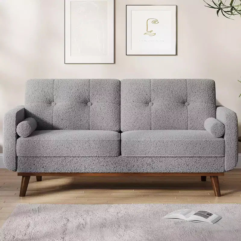 Causeuse moderne du milieu du siècle, canapé 65 po capitonné avec pieds et garnitures en bois, causeuse rembourrée pour salon, chambre et bureau