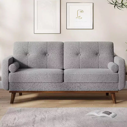 Causeuse moderne du milieu du siècle, canapé 65 po capitonné avec pieds et garnitures en bois, causeuse rembourrée pour salon, chambre et bureau