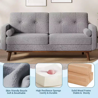 Causeuse moderne du milieu du siècle, canapé 65 po capitonné avec pieds et garnitures en bois, causeuse rembourrée pour salon, chambre et bureau