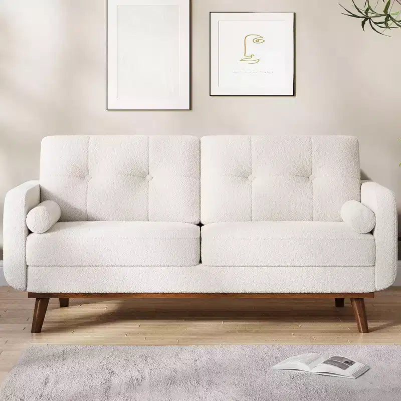 Causeuse moderne du milieu du siècle, canapé 65 po capitonné avec pieds et garnitures en bois, causeuse rembourrée pour salon, chambre et bureau