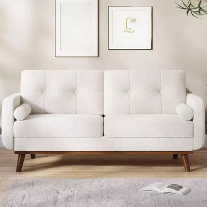 Causeuse moderne du milieu du siècle, canapé 65 po capitonné avec pieds et garnitures en bois, causeuse rembourrée pour salon, chambre et bureau