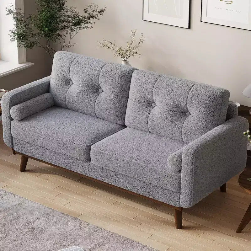 Causeuse moderne du milieu du siècle, canapé 65 po capitonné avec pieds et garnitures en bois, causeuse rembourrée pour salon, chambre et bureau