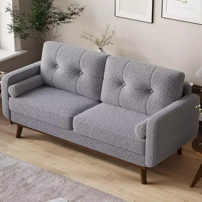 Causeuse moderne du milieu du siècle, canapé 65 po capitonné avec pieds et garnitures en bois, causeuse rembourrée pour salon, chambre et bureau