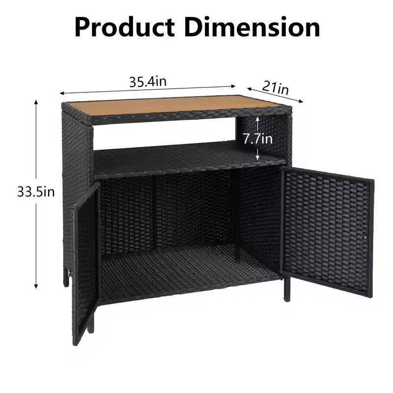 Meuble de rangement en osier, table de rangement d'extérieur en résine tout temps avec portes magnétiques et grand plateau, parfait pour la terrasse, le jardin, la cuisine.