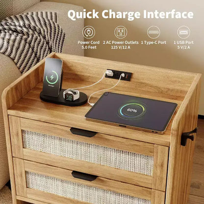 Table de chevet avec station de recharge, 1 tiroir de rangement et espace de rangement ouvert, tables d'appoint, convient pour la chambre, le bureau ou le salon