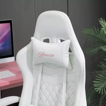 Chaise de jeu en cuir PU à dossier haut, Chaise d'ordinateur de course avec roulettes pivotantes, repose-pieds rétractable, appui-tête, support lombaire et accoudoirs
