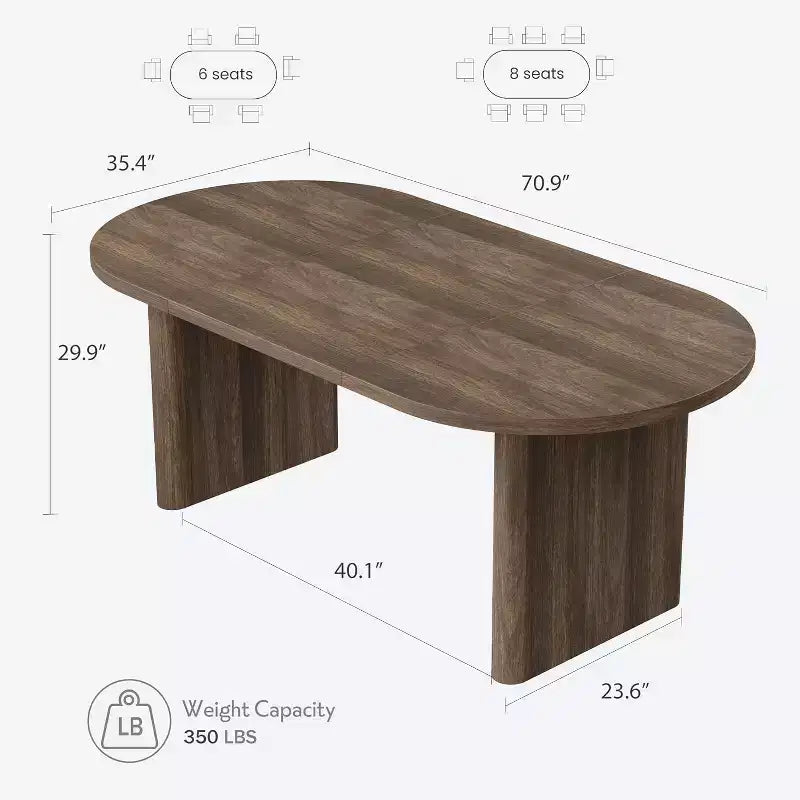 Table à manger ovale de 1,80 m pour 6-8 personnes, grande table basse de ferme avec base en bois épaisse et robuste pour la cuisine, le salon, le bureau