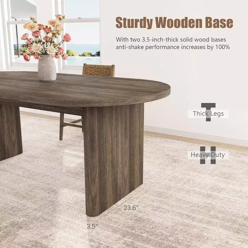 Table à manger ovale de 1,80 m pour 6-8 personnes, grande table basse de ferme avec base en bois épaisse et robuste pour la cuisine, le salon, le bureau