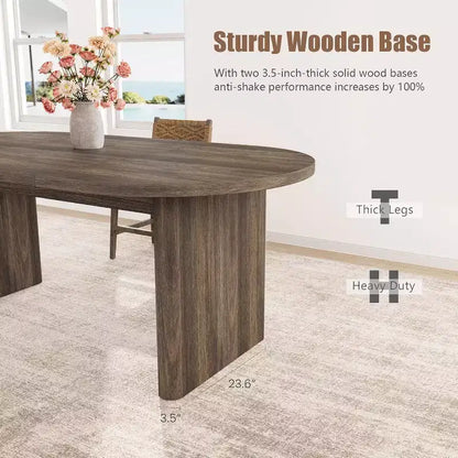 Table à manger ovale de 1,80 m pour 6-8 personnes, grande table basse de ferme avec base en bois épaisse et robuste pour la cuisine, le salon, le bureau