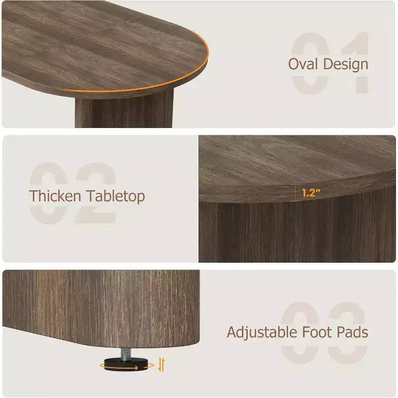 Table à manger ovale de 1,80 m pour 6-8 personnes, grande table basse de ferme avec base en bois épaisse et robuste pour la cuisine, le salon, le bureau