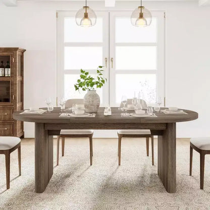 Table à manger ovale de 1,80 m pour 6-8 personnes, grande table basse de ferme avec base en bois épaisse et robuste pour la cuisine, le salon, le bureau