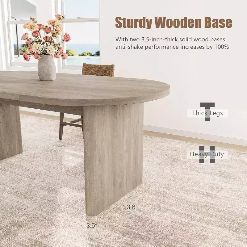 Table à manger ovale de 1,80 m pour 6-8 personnes, grande table basse de ferme avec base en bois épaisse et robuste pour la cuisine, le salon, le bureau