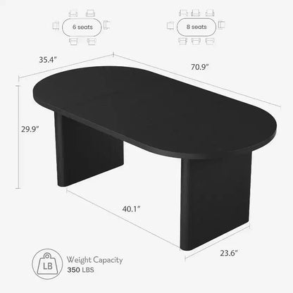 Table à manger ovale de 1,80 m pour 6-8 personnes, grande table basse de ferme avec base en bois épaisse et robuste pour la cuisine, le salon, le bureau