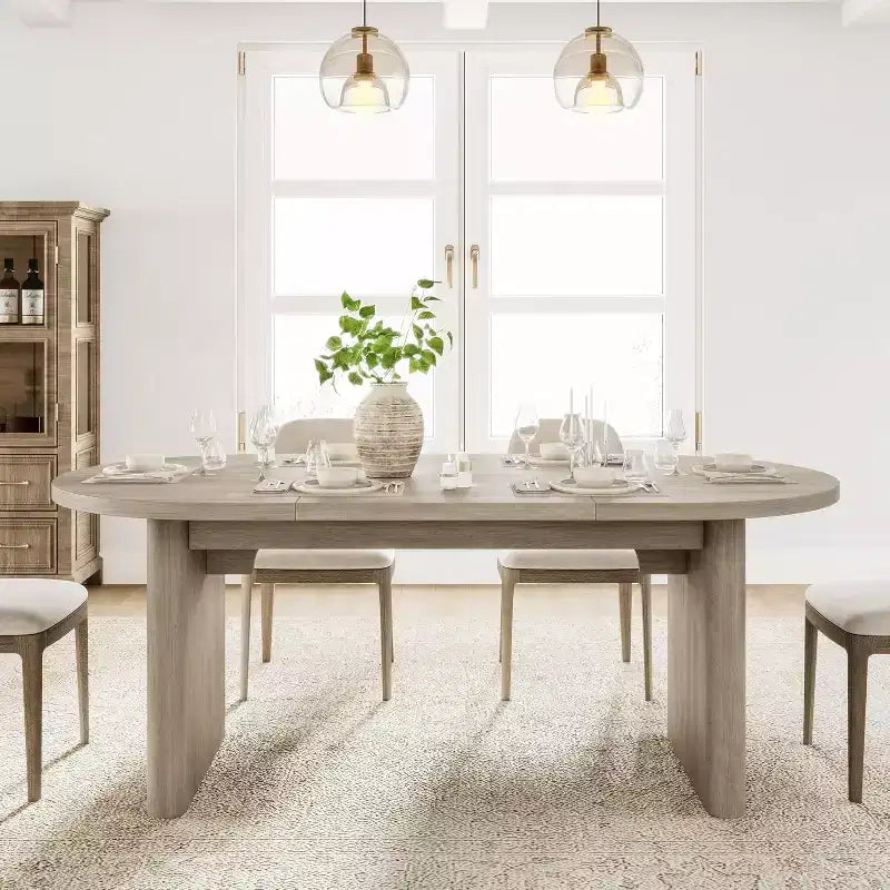 Table à manger ovale de 1,80 m pour 6-8 personnes, grande table basse de ferme avec base en bois épaisse et robuste pour la cuisine, le salon, le bureau