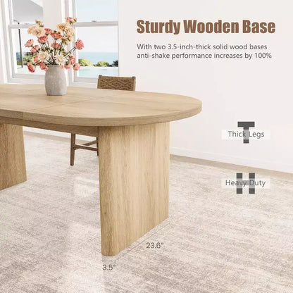 Table à manger ovale de 1,80 m pour 6-8 personnes, grande table basse de ferme avec base en bois épaisse et robuste pour la cuisine, le salon, le bureau