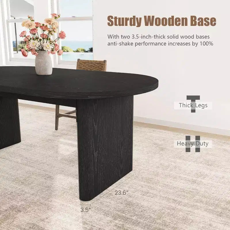 Table à manger ovale de 1,80 m pour 6-8 personnes, grande table basse de ferme avec base en bois épaisse et robuste pour la cuisine, le salon, le bureau