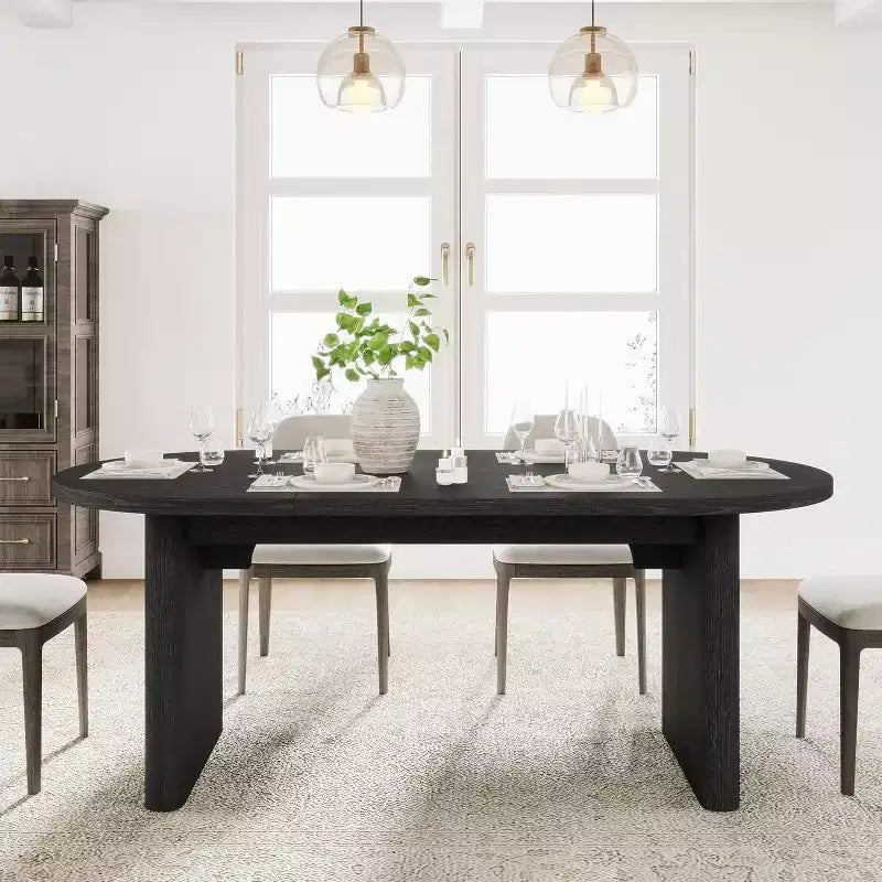 Table à manger ovale de 1,80 m pour 6-8 personnes, grande table basse de ferme avec base en bois épaisse et robuste pour la cuisine, le salon, le bureau