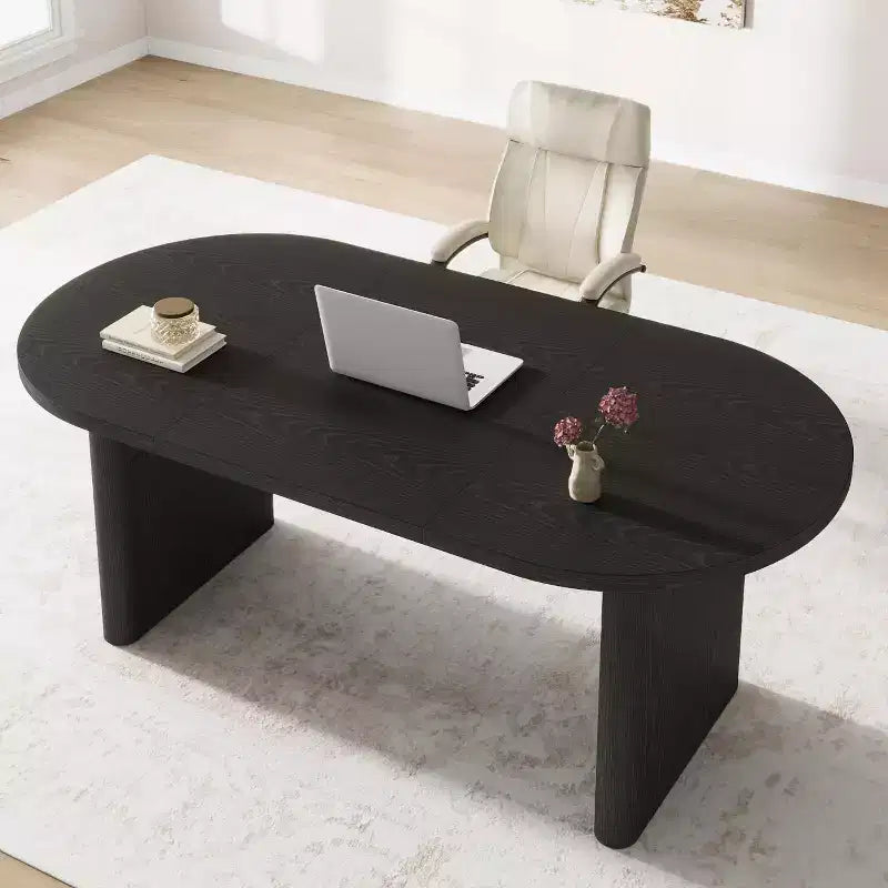 Table à manger ovale de 1,80 m pour 6-8 personnes, grande table basse de ferme avec base en bois épaisse et robuste pour la cuisine, le salon, le bureau