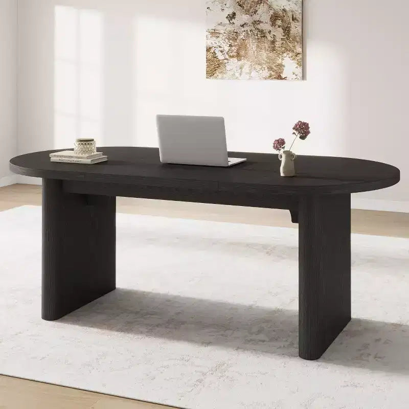Table à manger ovale de 1,80 m pour 6-8 personnes, grande table basse de ferme avec base en bois épaisse et robuste pour la cuisine, le salon, le bureau