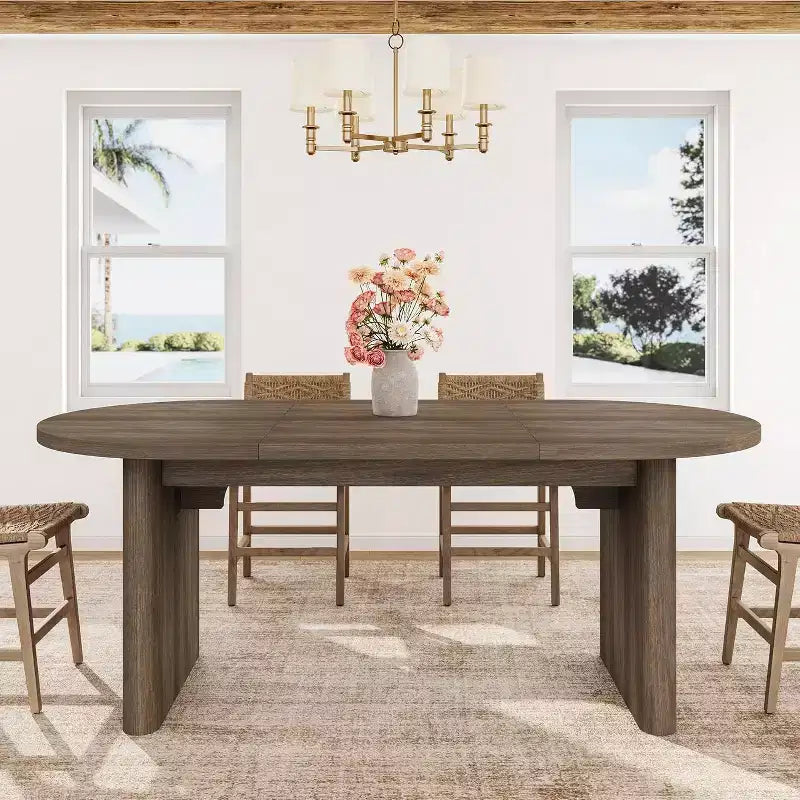 Table à manger ovale de 1,80 m pour 6-8 personnes, grande table basse de ferme avec base en bois épaisse et robuste pour la cuisine, le salon, le bureau