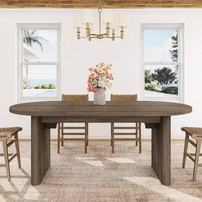 Table à manger ovale de 1,80 m pour 6-8 personnes, grande table basse de ferme avec base en bois épaisse et robuste pour la cuisine, le salon, le bureau