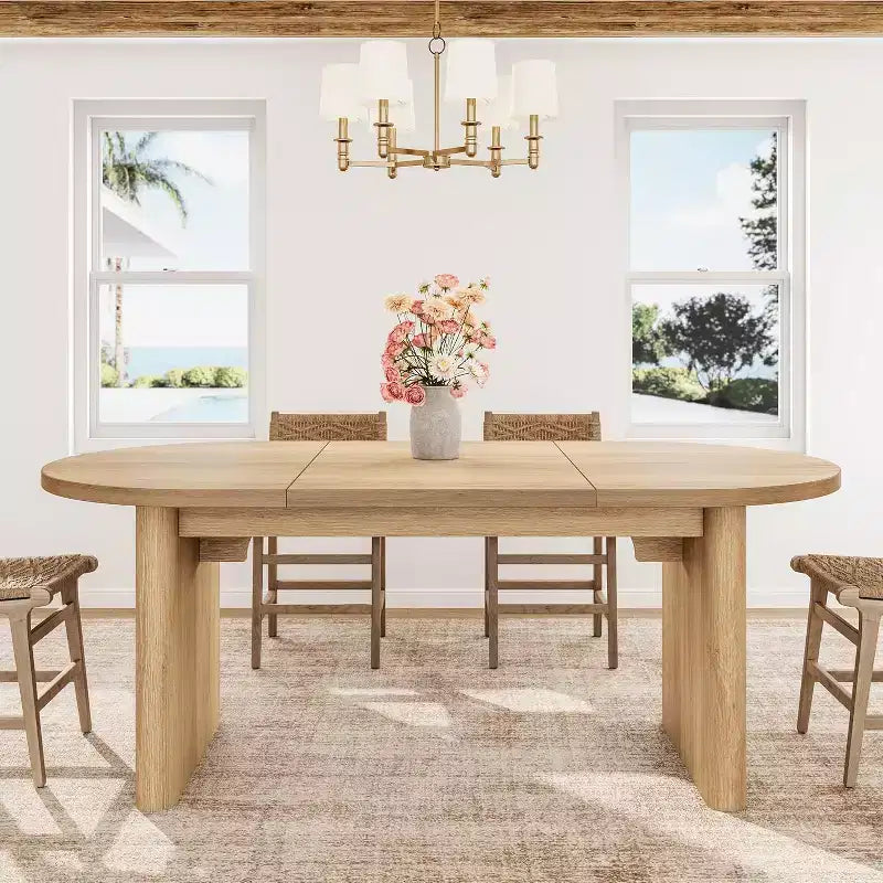 Table à manger ovale de 1,80 m pour 6-8 personnes, grande table basse de ferme avec base en bois épaisse et robuste pour la cuisine, le salon, le bureau