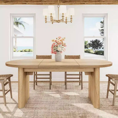 Table à manger ovale de 1,80 m pour 6-8 personnes, grande table basse de ferme avec base en bois épaisse et robuste pour la cuisine, le salon, le bureau