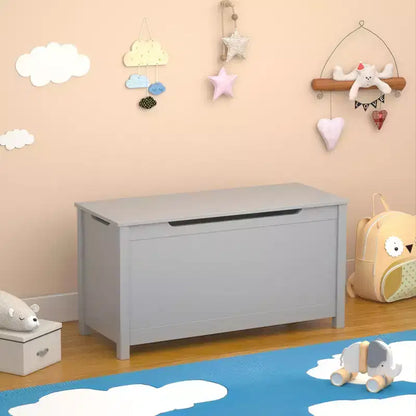 Boîte de rangement à jouets en bois de style moderne pour enfants, avec couvercle à charnière de sécurité, convient aux enfants de 2 ans et plus (Gris)