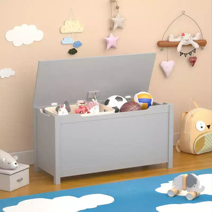 Boîte de rangement à jouets en bois de style moderne pour enfants, avec couvercle à charnière de sécurité, convient aux enfants de 2 ans et plus (Gris)