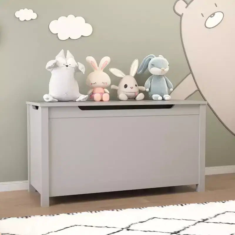 Boîte de rangement à jouets en bois de style moderne pour enfants, avec couvercle à charnière de sécurité, convient aux enfants de 2 ans et plus (Gris)