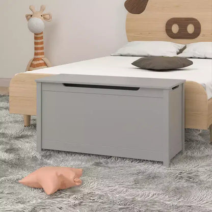 Boîte de rangement à jouets en bois de style moderne pour enfants, avec couvercle à charnière de sécurité, convient aux enfants de 2 ans et plus (Gris)