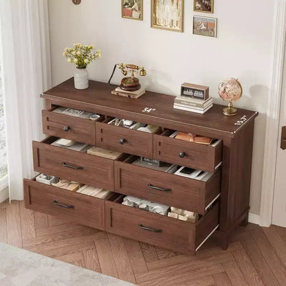 Commode 7 tiroirs, chiffonnier 54 pouces avec rangement, organisateur de placard en bois pour chambre à coucher, salon, entrée