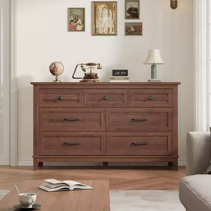 Commode 7 tiroirs, chiffonnier 54 pouces avec rangement, organisateur de placard en bois pour chambre à coucher, salon, entrée