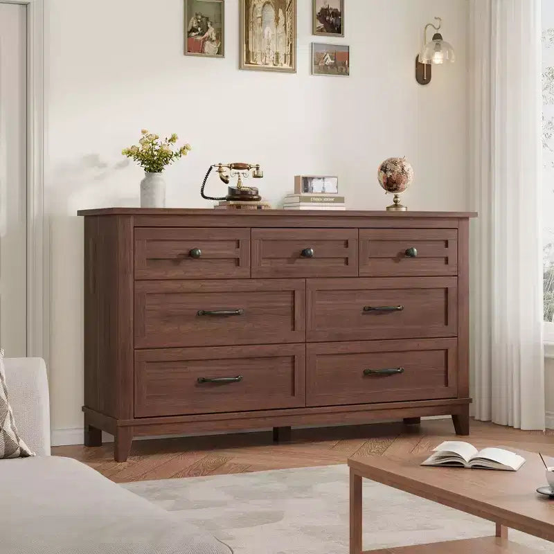 Commode 7 tiroirs, chiffonnier 54 pouces avec rangement, organisateur de placard en bois pour chambre à coucher, salon, entrée