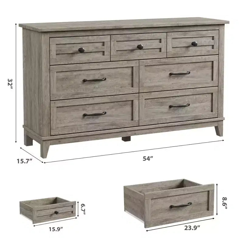 Commode 7 tiroirs, chiffonnier 54 pouces avec rangement, organisateur de placard en bois pour chambre à coucher, salon, entrée