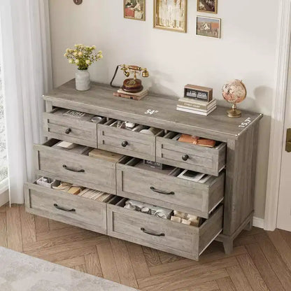 Commode 7 tiroirs, chiffonnier 54 pouces avec rangement, organisateur de placard en bois pour chambre à coucher, salon, entrée