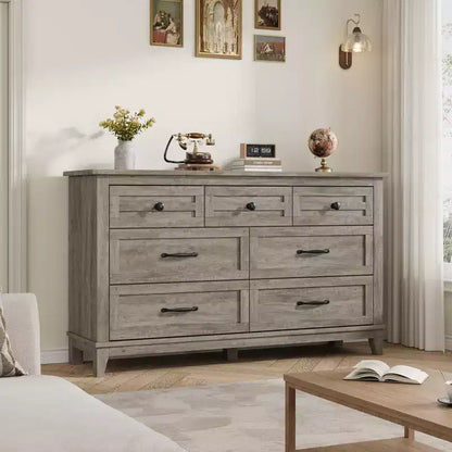 Commode 7 tiroirs, chiffonnier 54 pouces avec rangement, organisateur de placard en bois pour chambre à coucher, salon, entrée