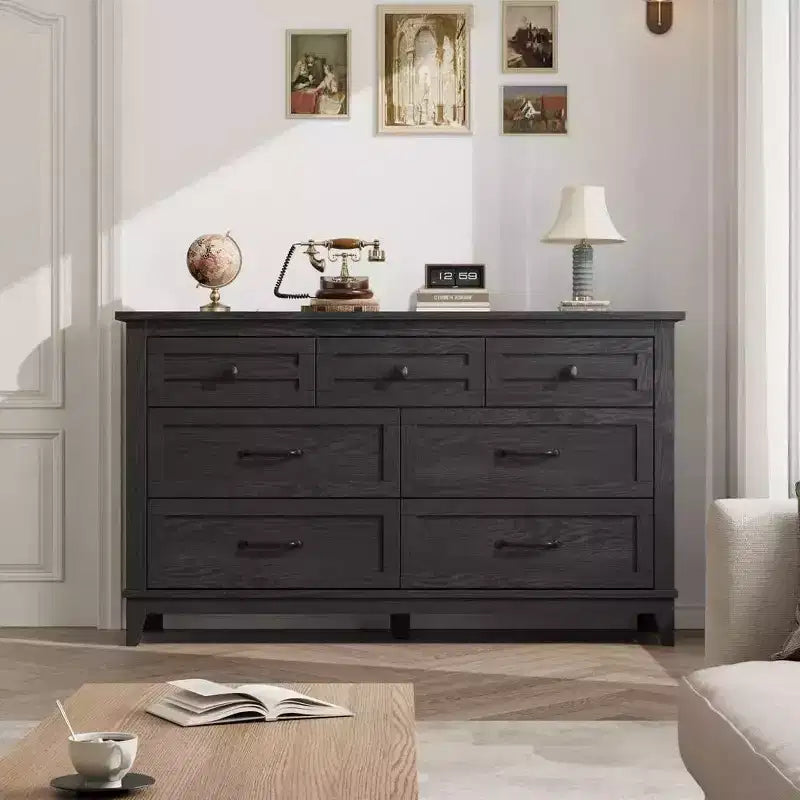 Commode 7 tiroirs, chiffonnier 54 pouces avec rangement, organisateur de placard en bois pour chambre à coucher, salon, entrée