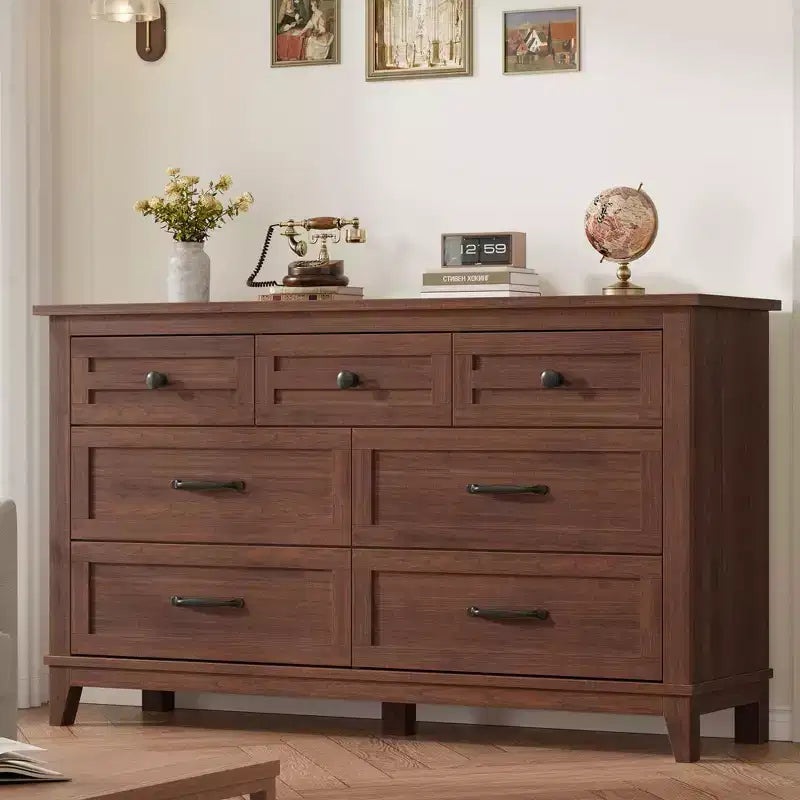 Commode 7 tiroirs, chiffonnier 54 pouces avec rangement, organisateur de placard en bois pour chambre à coucher, salon, entrée