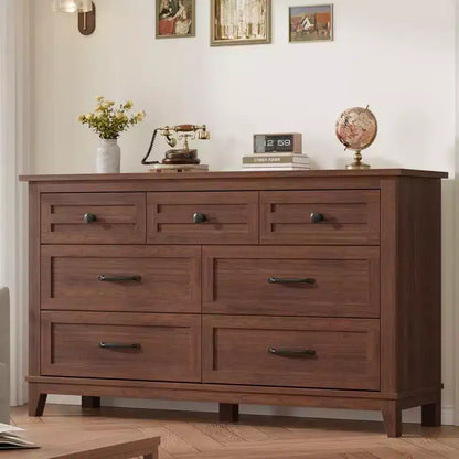 Commode 7 tiroirs, chiffonnier 54 pouces avec rangement, organisateur de placard en bois pour chambre à coucher, salon, entrée