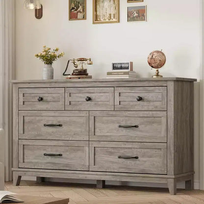 Commode 7 tiroirs, chiffonnier 54 pouces avec rangement, organisateur de placard en bois pour chambre à coucher, salon, entrée