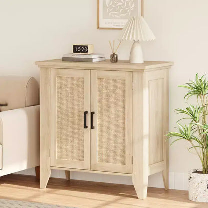 Meuble de rangement en rotin avec portes et étagères, buffet, convient pour les entrées, les salles à manger et les salons.