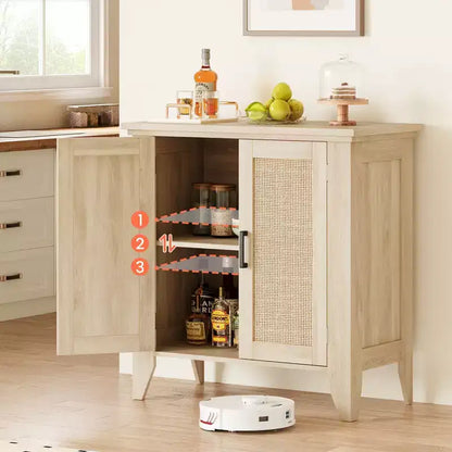 Meuble de rangement en rotin avec portes et étagères, buffet, convient pour les entrées, les salles à manger et les salons.