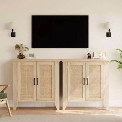 Meuble de rangement en rotin avec portes et étagères, buffet, convient pour les entrées, les salles à manger et les salons.