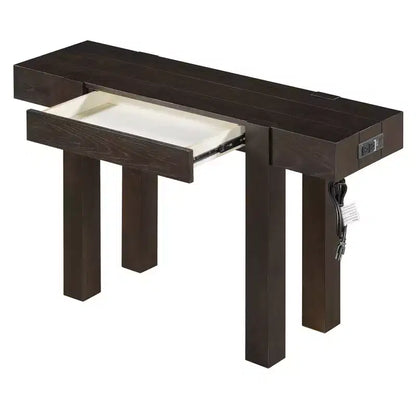 Console en bois massif avec rangement dissimulé et station de charge intégrée