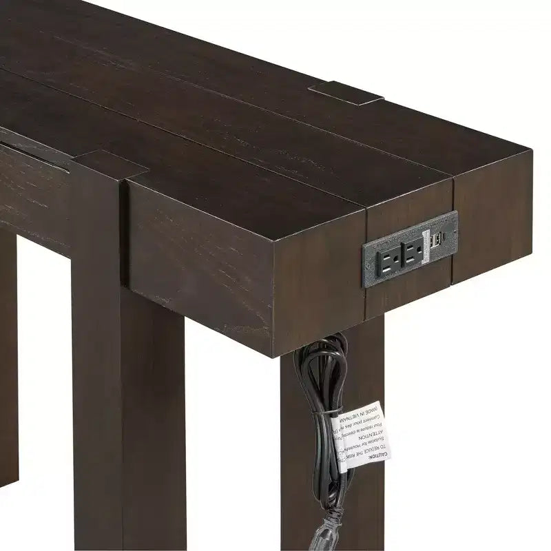 Console en bois massif avec rangement dissimulé et station de charge intégrée