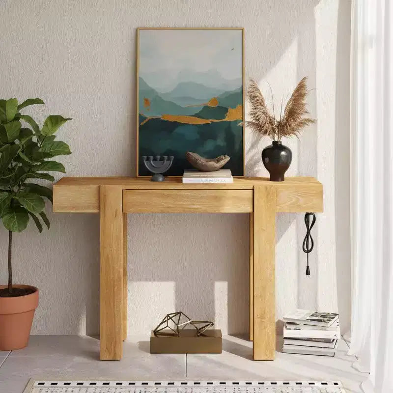 Console en bois massif avec rangement dissimulé et station de charge intégrée
