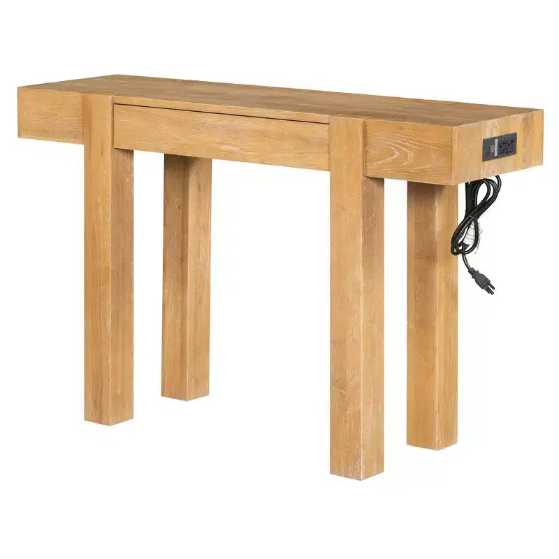 Console en bois massif avec rangement dissimulé et station de charge intégrée