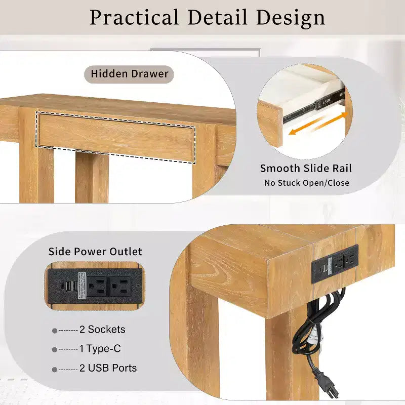 Console en bois massif avec rangement dissimulé et station de charge intégrée